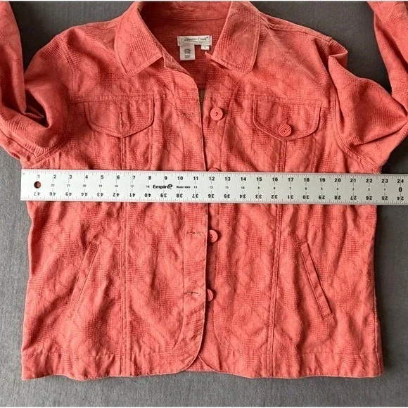 Coldwater Creek Linen Blend Button Jacket Womens L Coral Coastal Classic Shacket - Picture 7 of 11